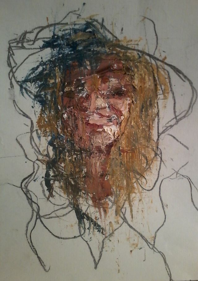 Autoportrait au chapeau - Technique mixte (acrylique sur papier) - 30 X 21 - 2018